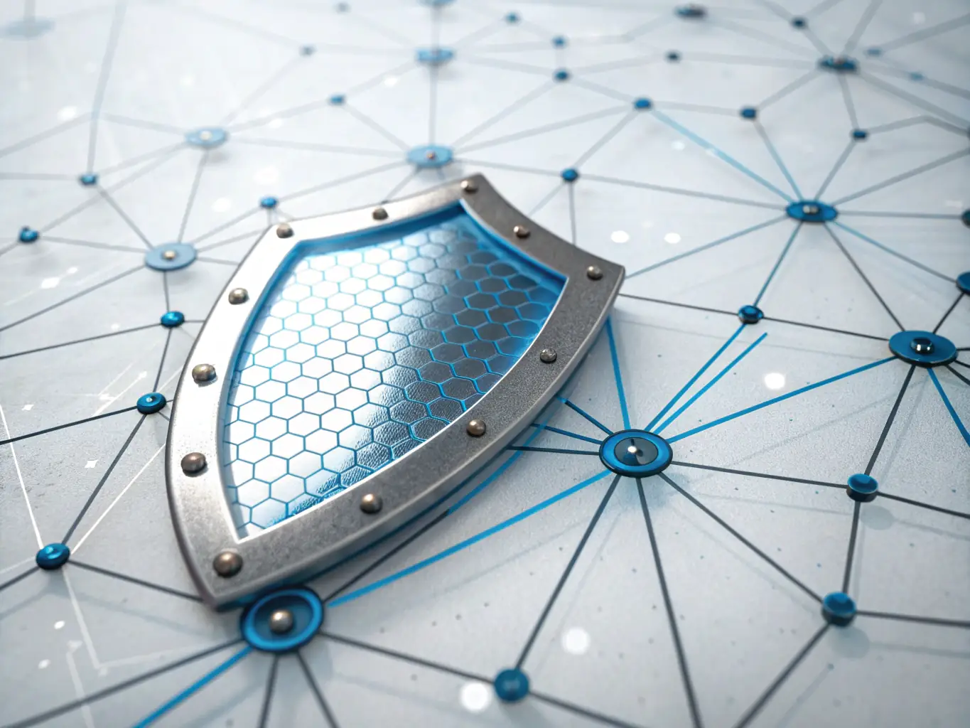 A digital shield with a lock icon, representing cybersecurity solutions for protecting business data in Miami.