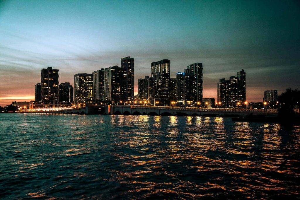 Edgewater Miami business district with skyline and office buildings
