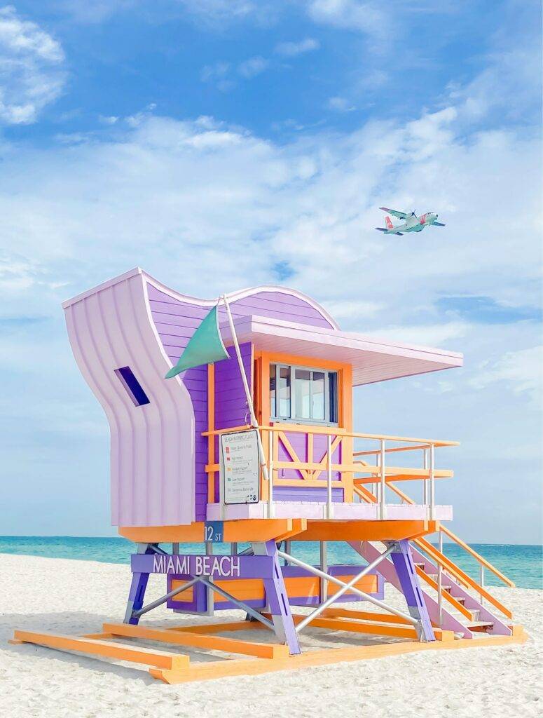 South Beach Miami skyline and hotels with nearby businesses